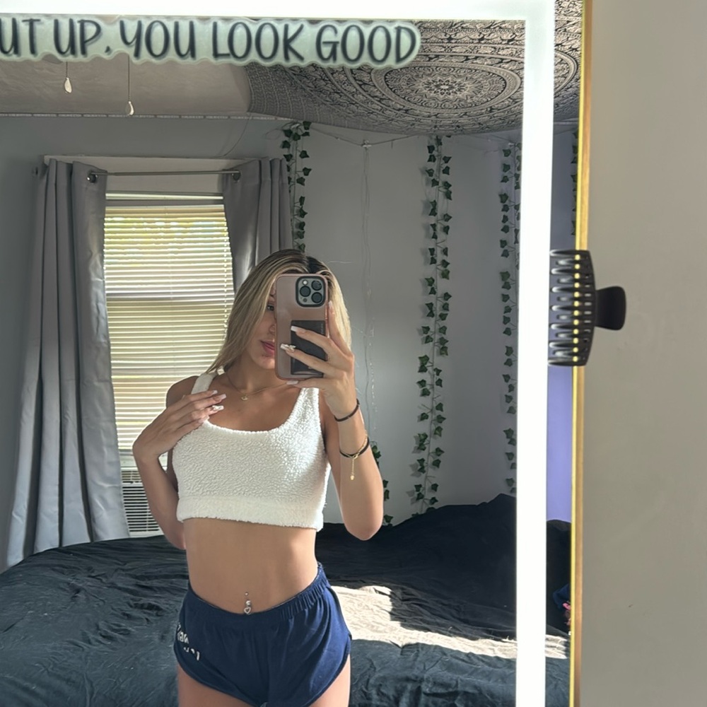 white furry crop top